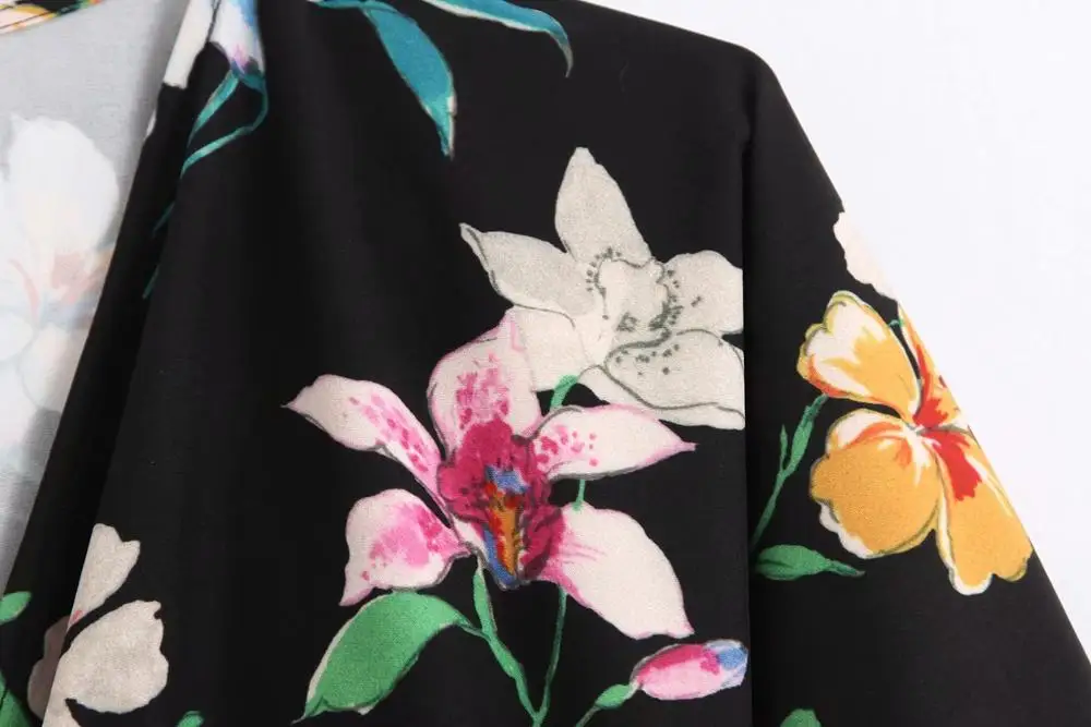 Женское элегантное платье кимоно с цветочным принтом длинное офисное v образным