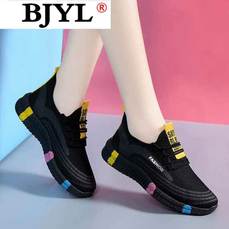 2021 Fashion Women Shoes Color Matching Mesh Breathable Sneakers Comfortable Lace-up Casual Shoes Spring Women's Platform Shoes
