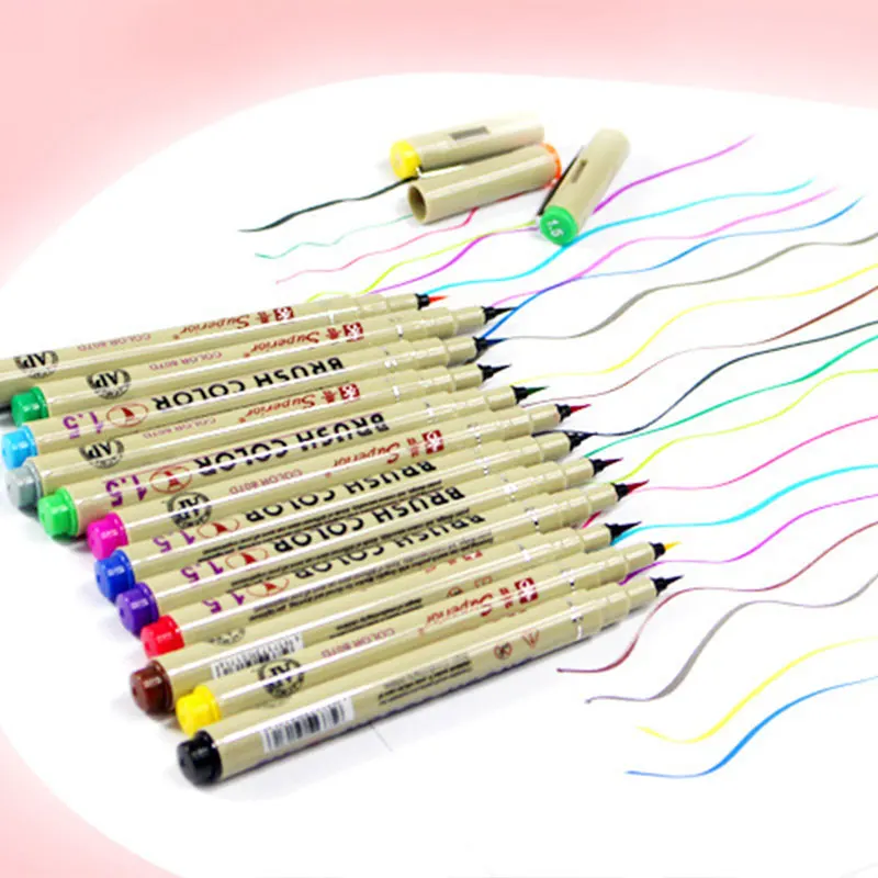 12 цветов игольчатая щетка Набор цветных ручек офисные Маркеры эскизы рисование