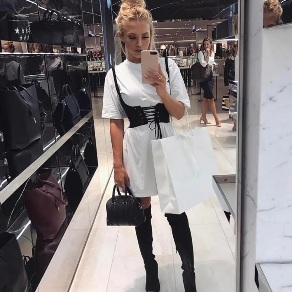 Женский пояс со шнуровкой корсет на бретельках с завязками спереди сзади молния