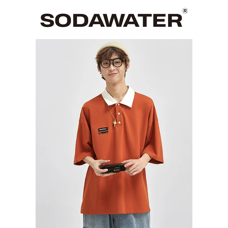 SODAWATER/мужская футболка с отложным воротником хлопковая Базовая для мужчин
