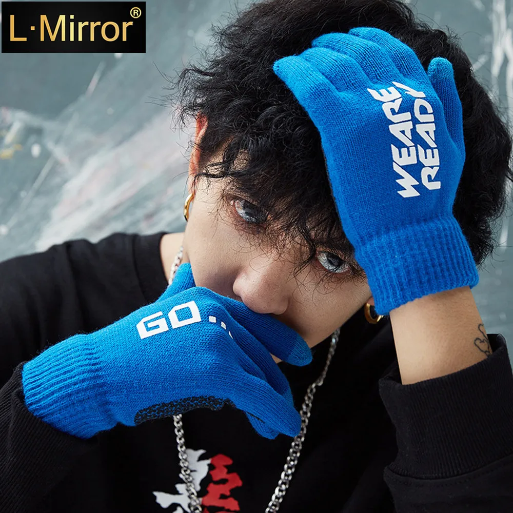 

L.Mirror 1Pair Winter Gloves Knit Mitten Anti-slip Touch Screen Gloves Wool Warm Gloves for Men Boys
