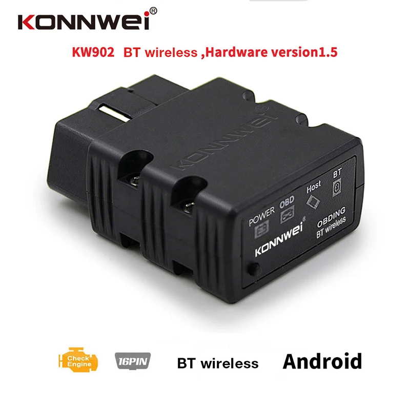 Автомобильный Bluetooth-сканер KONNWEI KW902 ELM327 V1.5 OBD2 сканер PIC18f25k80 MINI ELM 327 OBDII считыватель