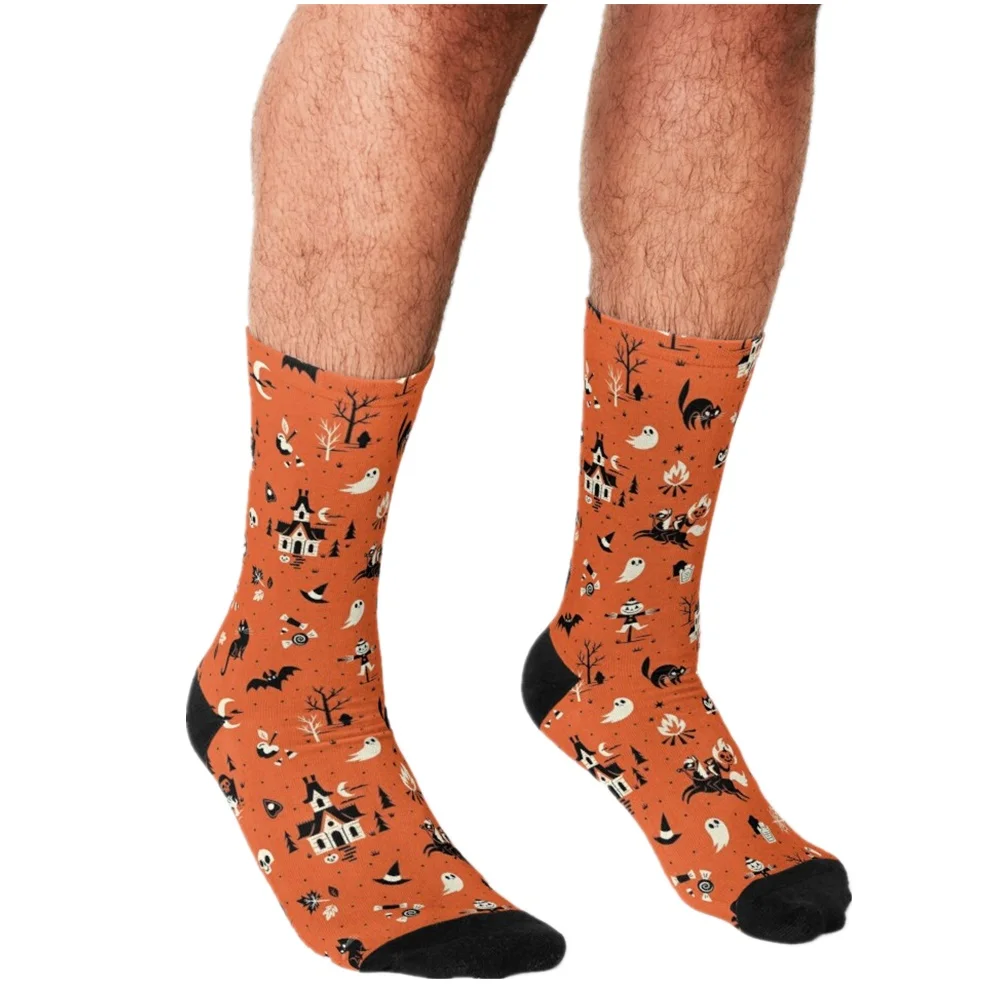 

2021 Men Socks harajuku Orange kitty personality Printed Happy hip hop Novelty Skateboard Crew Casual Crazy Funny Socks