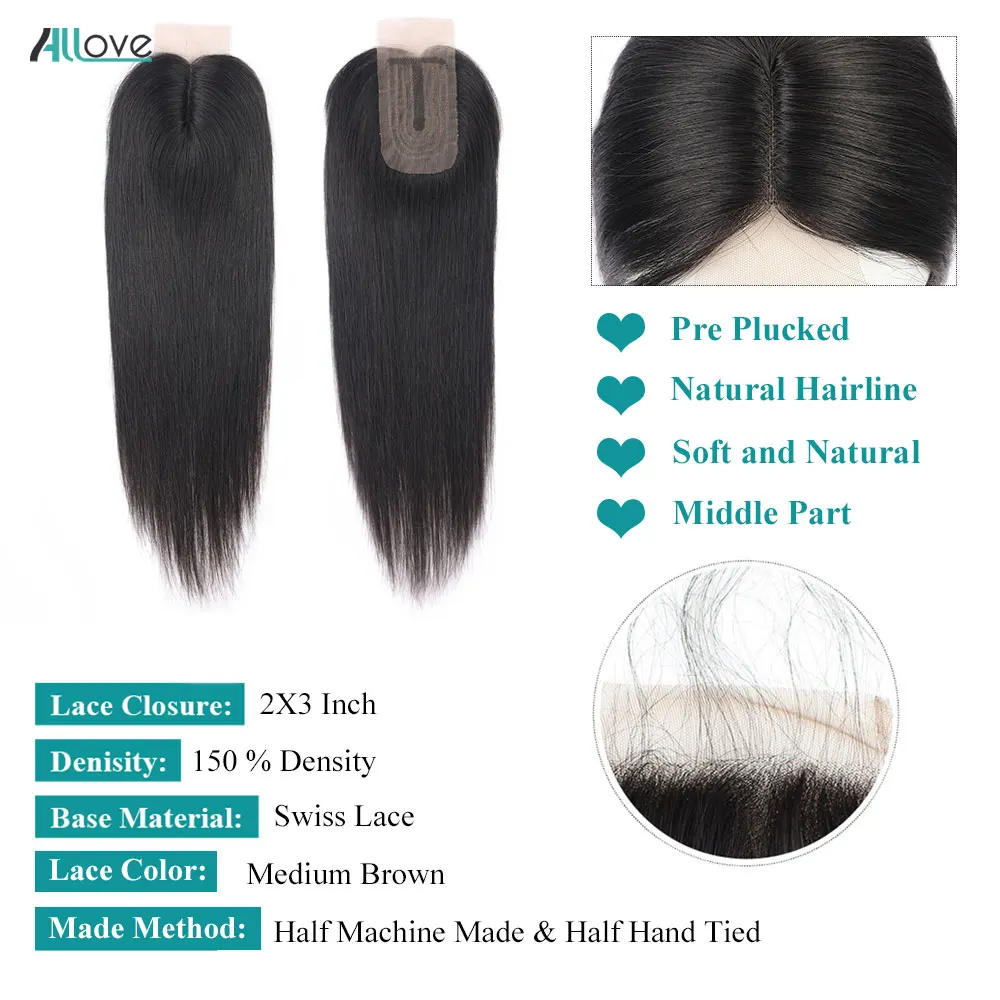 Allove 2X4 глубокая волна Кружева Закрытие Remy бразильские волосы закрытие 1 шт |