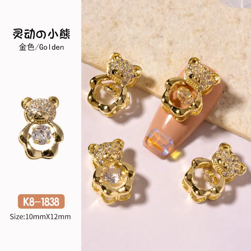 

2021 New Nail Jewelry Smart Bear Beating Heart New Rhinestone Super Flash Stere Bear Nails Art Decoration Nail accessories