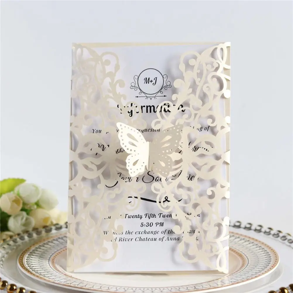 10 шт./компл. Европейский Стиль кружевное свадебное платье Приглашения бабочка