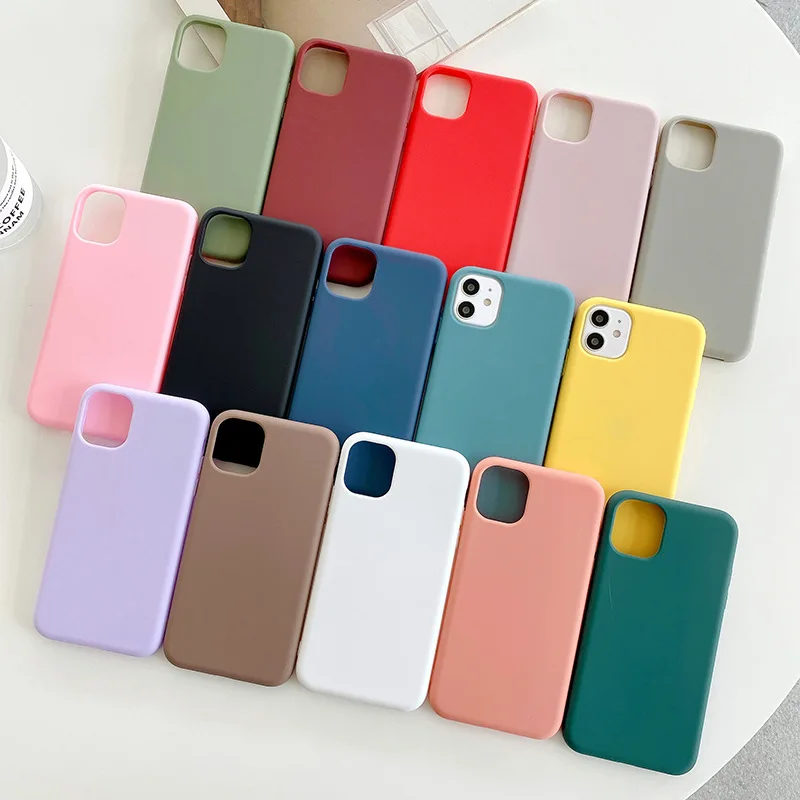 

PUNQZY Fashion Cute Phone Case For iPhone 12 11 PRO MAX XR 8 7 6 Plus XS MAX 11 6 Soft TPU Frosted Solid Color Protective Sleeve