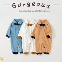 summer unisex newborn baby clothes solid color baby rompers cotton long sleeve toddler jumpsuit with bow infant clothing