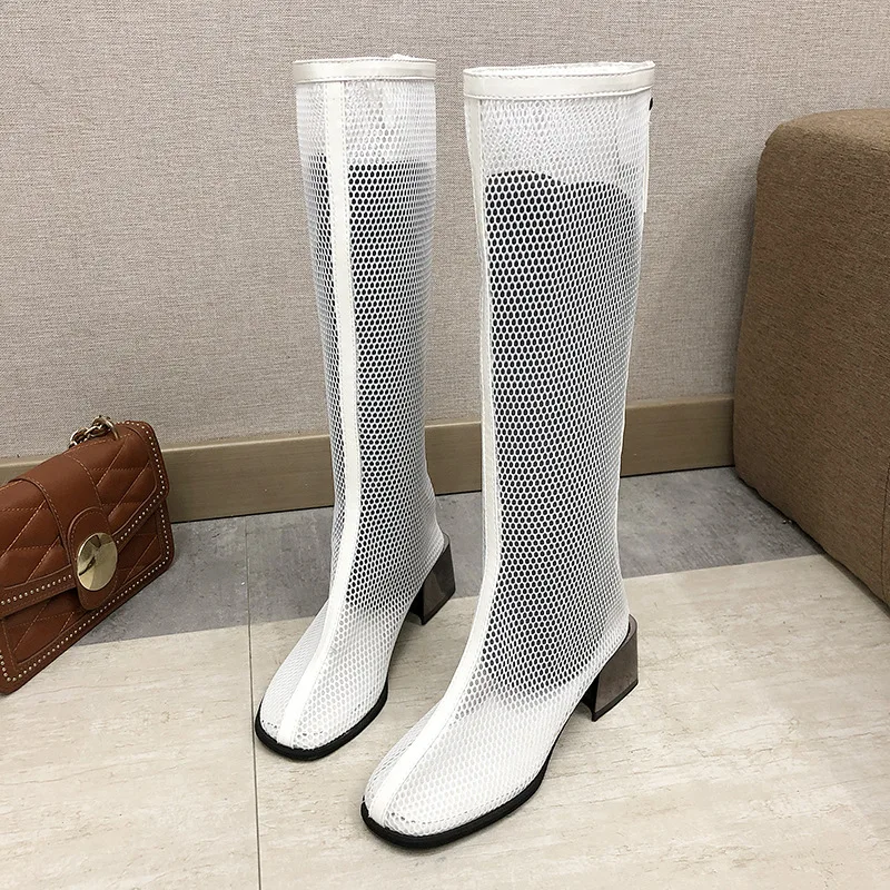 

sexy zipper thick heel Knight boots women Hollow boots Women 2020 Super