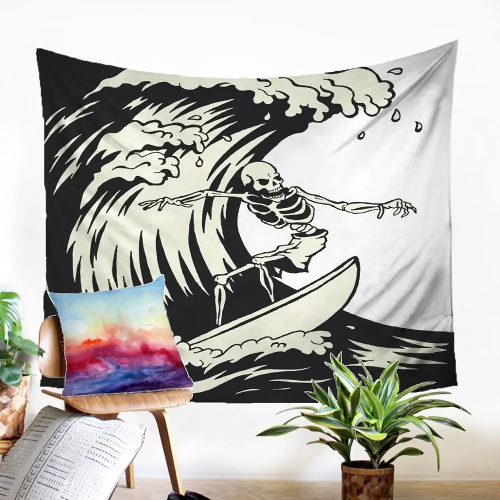 

3d Print Wall Hangings Fabic Mural Surfing Skull Pattern Throw Rug Beauteous Household Ornamenation With Creativity