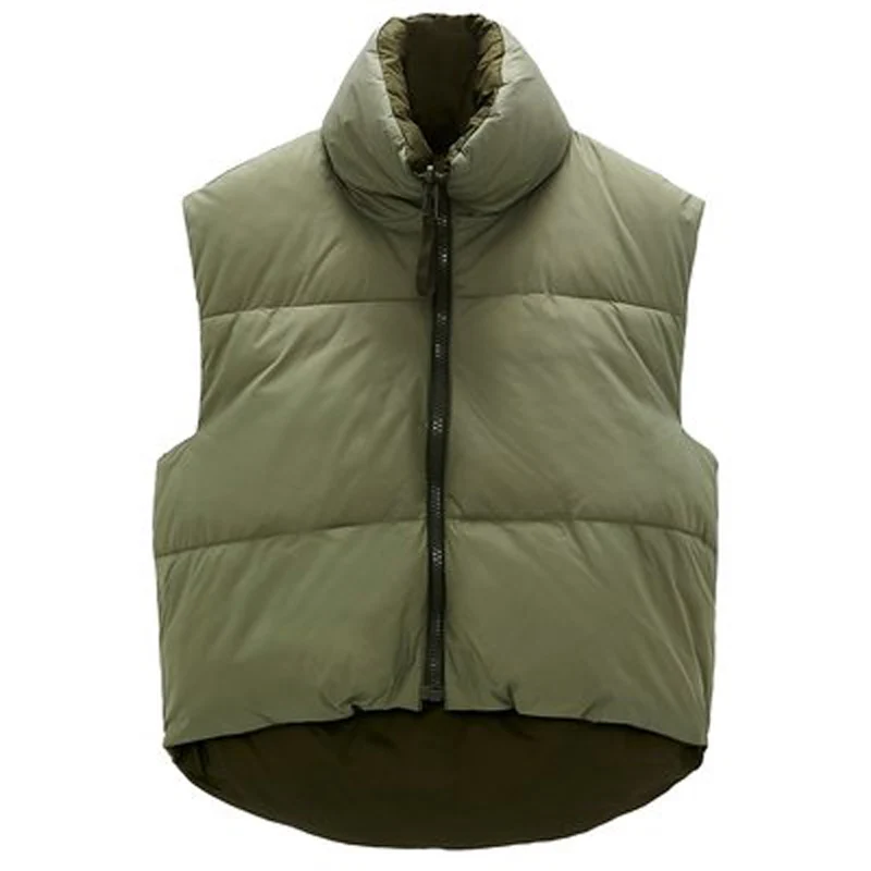 

Women Fashion Thick Warm Coat Vintage Pockets Drawstring Wear Both Positive And Negative Sleeveless Cotton Vest Outerwear