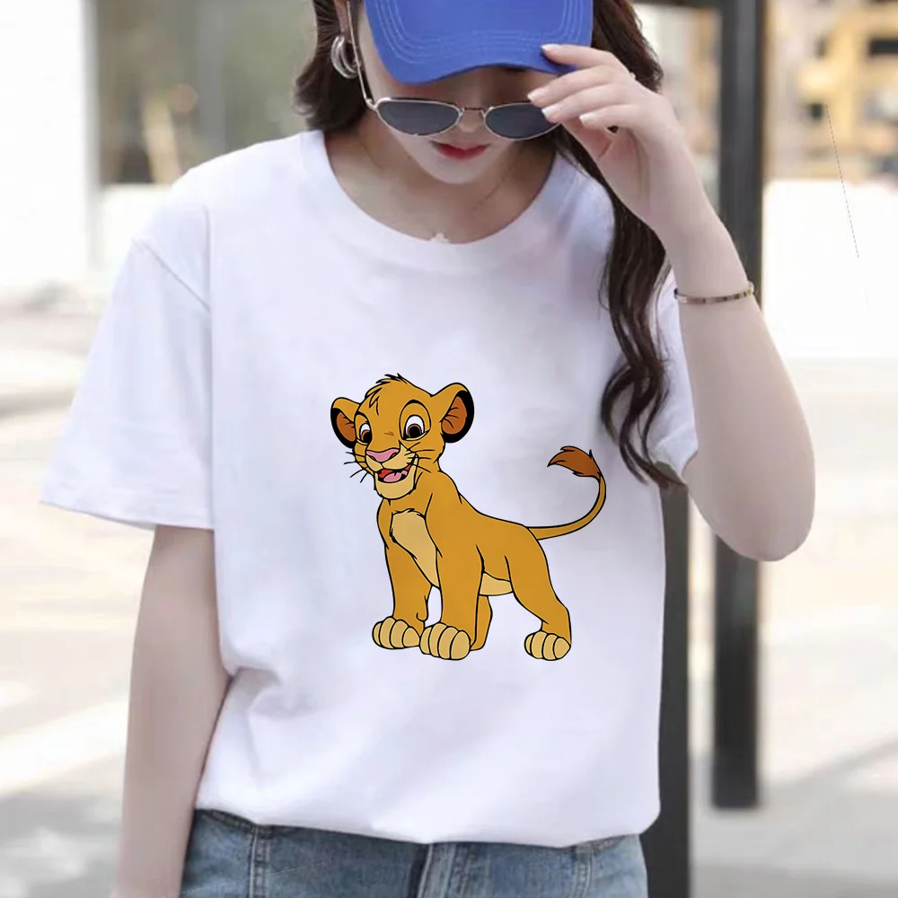 

Fashion Women T Shirts Short Sleeve Casual White O-neck Lion King Simba Print Harajuku Tshirts Girls Ladies Streetwear T-shirts