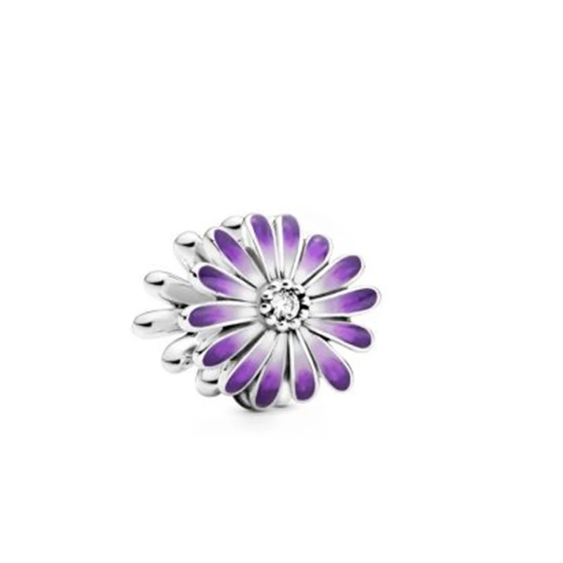 

2021 Spring New S925 Silver Fashion Purple Daisy Charm Bracelet Set, High-quality Jewelry For Romantic Birthday Gifts For Ladies