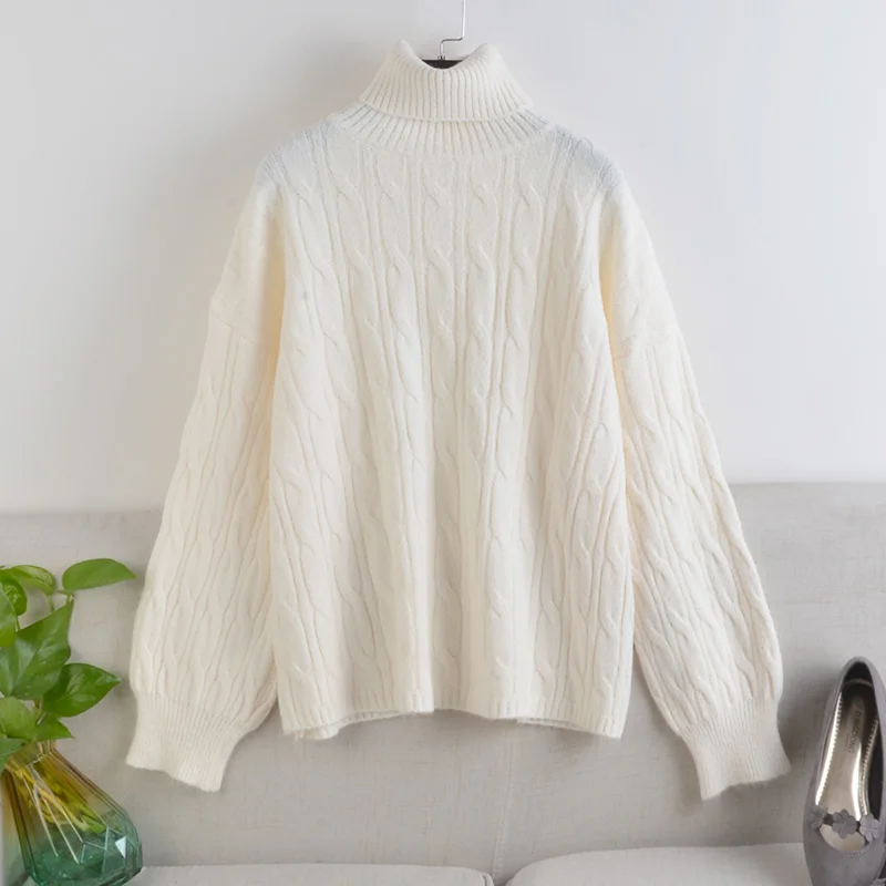 

Women Sweater Jumpers Turlt-turtleneck 2020 Autumn Winter Knitwear Cross Split Loose Female Knitted Pullovers For women Tops