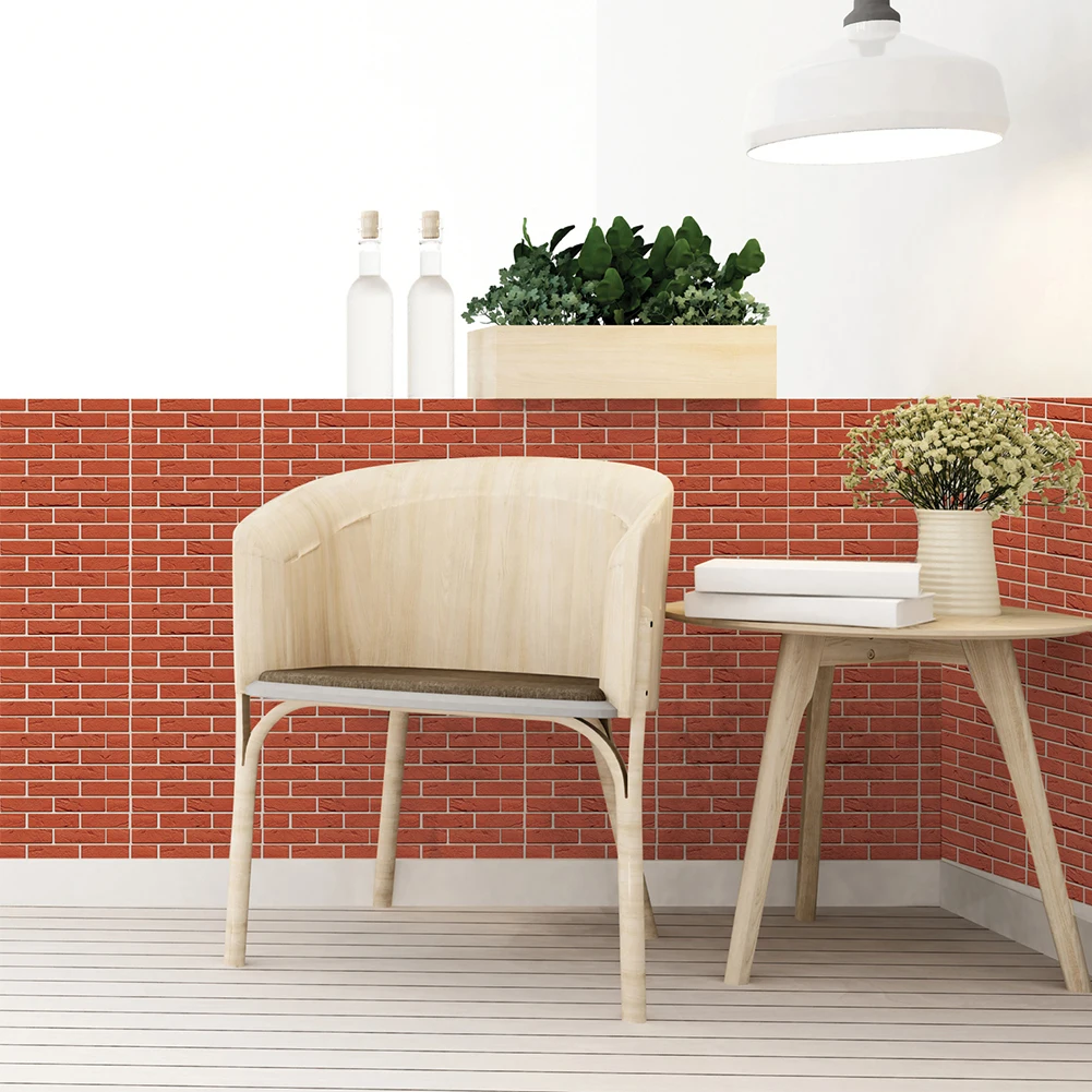 

12pcs 3D Wall Tile Stickers Kitchen Bathroom Self-adhesive Decor Waterproof (30x30cm/12" x 12")(Red Brick Pattern)