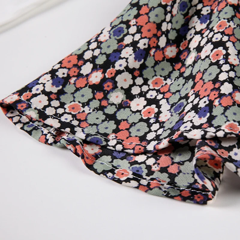 

Fake Two Piece Print Prairie Chic Woman T Shirts Slim Waist Simple Long Sleeve O Neck Tops Fashion Sweet Casual Crop Top