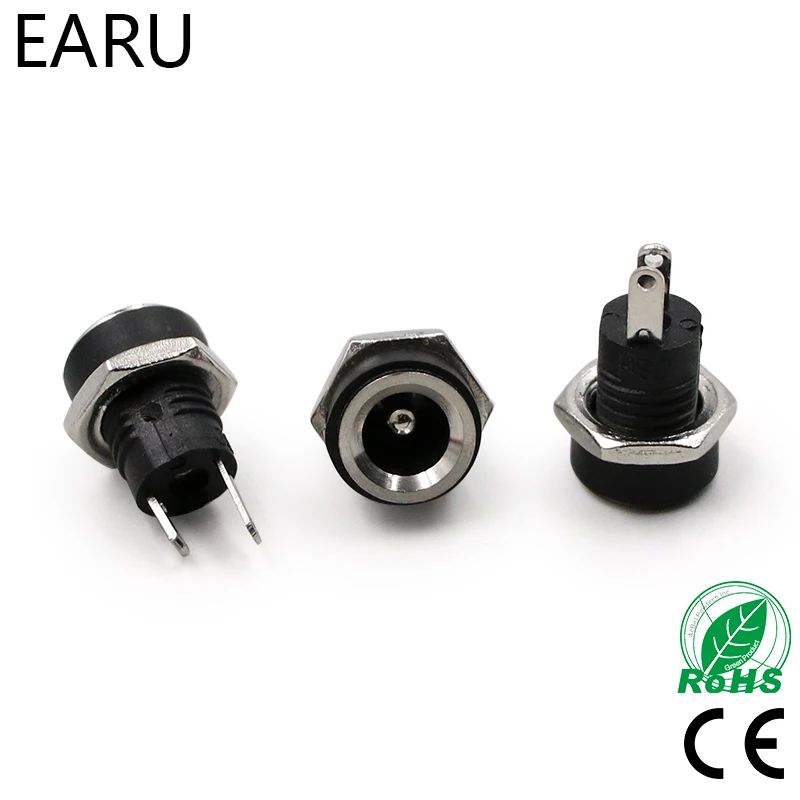 

10Pcs 3A 12v For DC Power Supply Jack Socket Female Panel Mount Connector 5.5mm 2.1mm Plug Adapter 2 Terminal Types 5.5*2.1