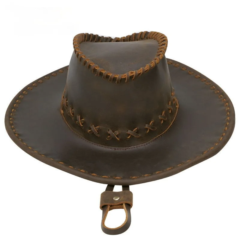 Vintage New Pu Leather Western Cowboy Hat Men Spring Summer Outdoor Travel Knight Cap