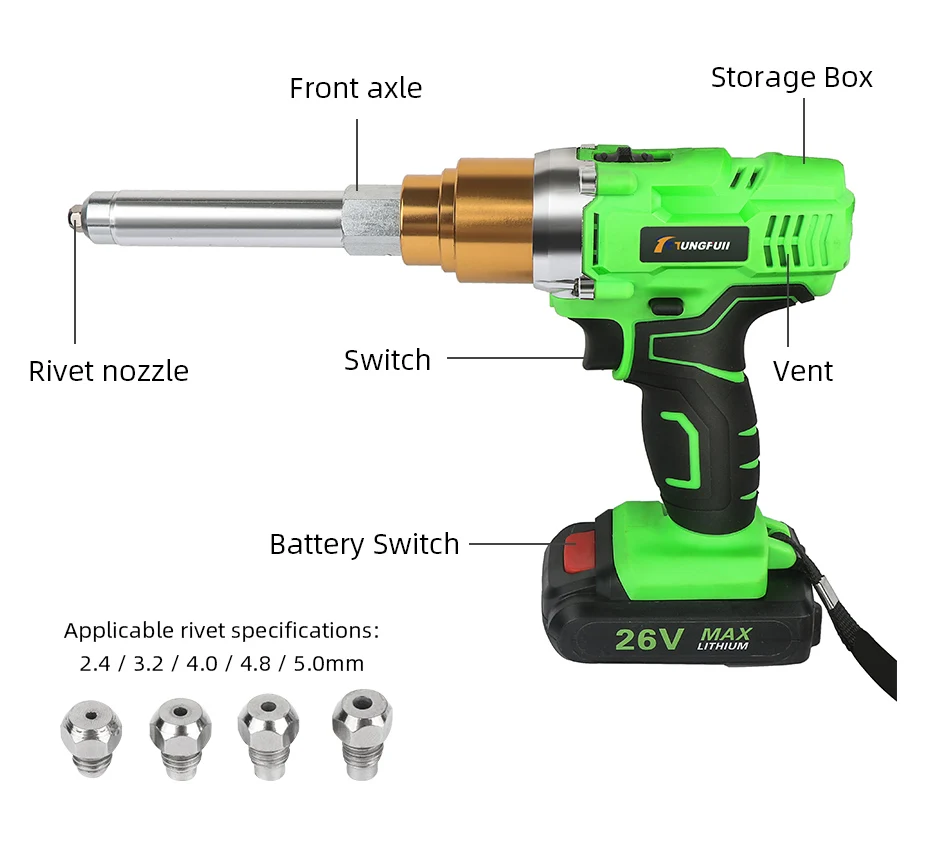 Клепальный пистолет 26v 6000mAh портативный; беспроводной; перезаряжаемый Электрический слепой Поддержка 2,4 мм-5,0 мм заклепка с светодиодный светильник Клепальный Инструмент