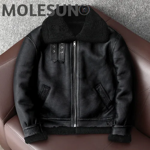 

AKOOSUN Winter Leather Jacket Men Real Fur Coat Warm Genuine Sheepskin Coats Flight Jackets Wool Fur Lining Plus Size KJ6663