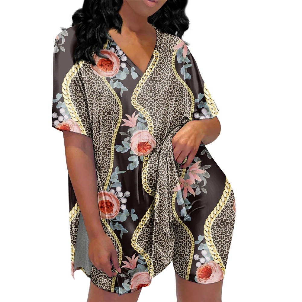 

Женская шифоновая Пижама с Тропическими Цветами и леопардовым принтом