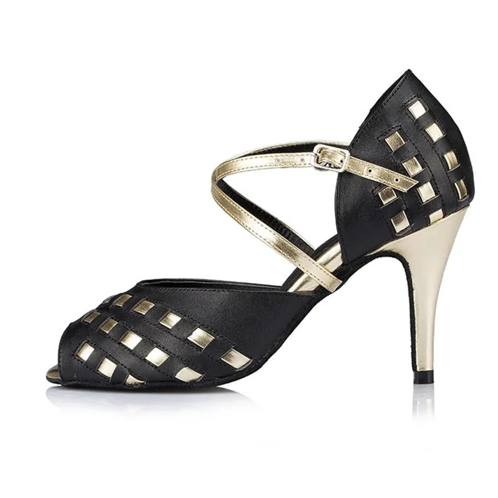 Woman gold stripe ankle Latin Dance Shoes Ballroom  Boots wedding Salsa Tango Dancing Shoes Girls Soft Bottom Leatherette 8.5cm