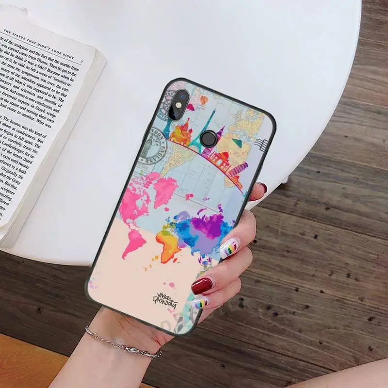 

travel map aircraft pattern Phone Case For Xiaomi Redmi note 7 8 9 t max3 s 10 pro lite funda shell coque cover