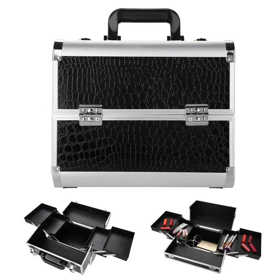 Алюминий без бретелек портативный косметичка чехол для хранения черный большой