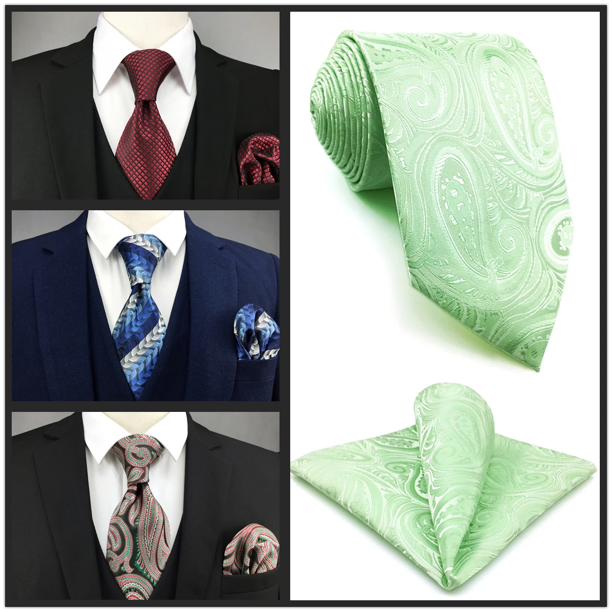 Зеленый мужской комплект из галстука и планка для кармана очень длинный размер 63