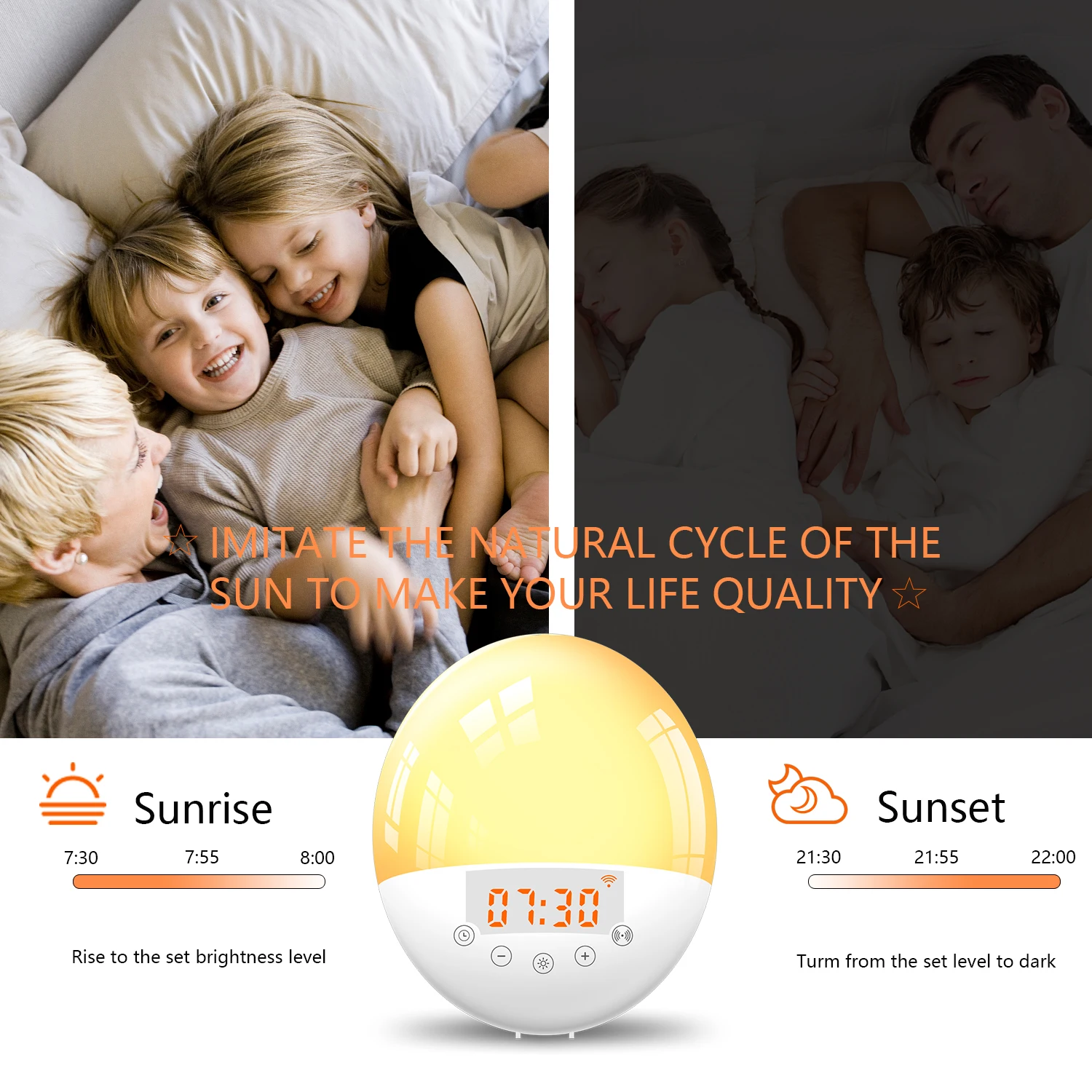 Tuya Smart WiFi Wake Up светильник Восход Будильник 7 Цвета восход солнца/закат FM радио