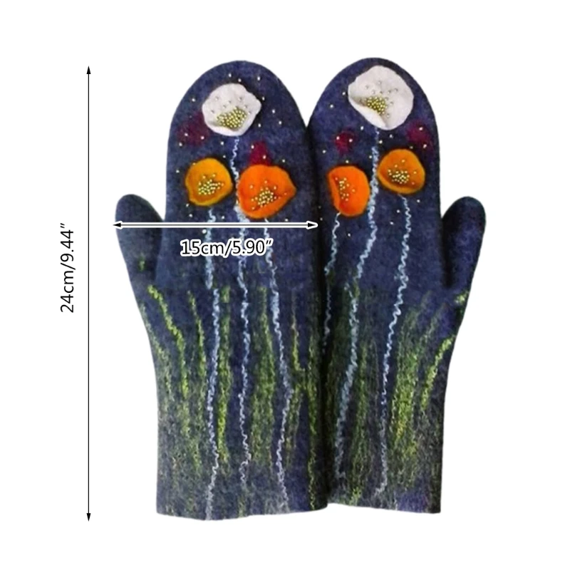 

Women Winter Faux Cashmere Full Finger Gloves Floral Wolf Cat Animal 3D Print Thicken Warm Windproof Thermal Mittens