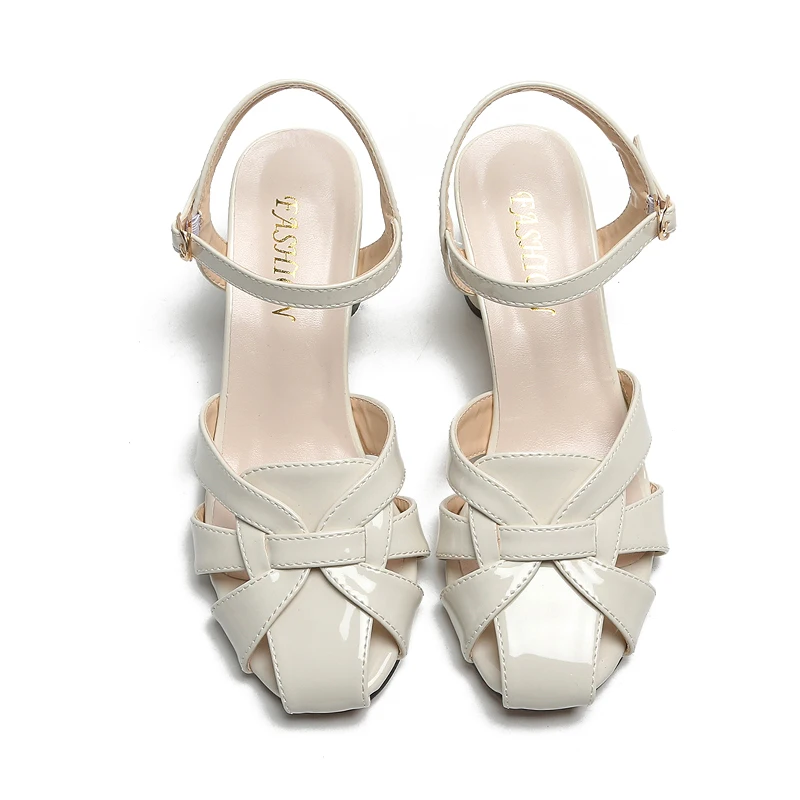 

2021 New Sandals for Women Fashion High Quality Green Pu Leather Open Toe Square Heel Sandals Lady Outdoor Office Sandals