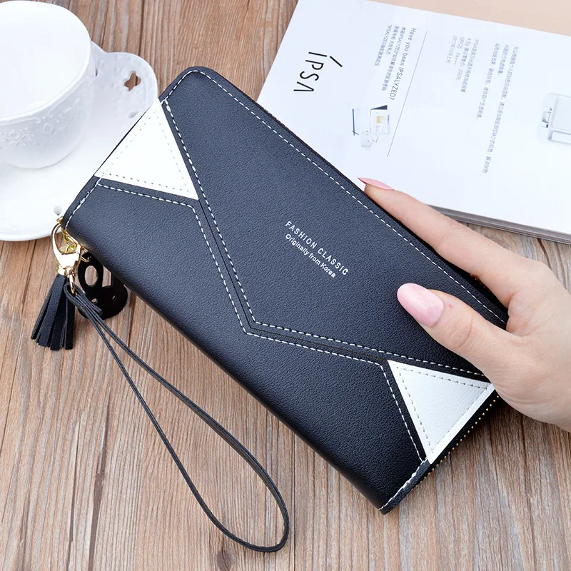 

New Hand Wallet Women Ms Long Zipper Fashion Splice Hit Color Coin Purse High Capacity Wallet Phone Bag Standard Wallets