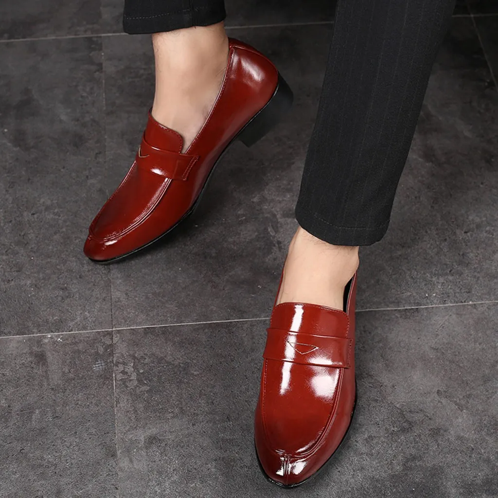 Туфли-оксфорды мужские деловые ПУ кожа заостренный носок плоская подошва