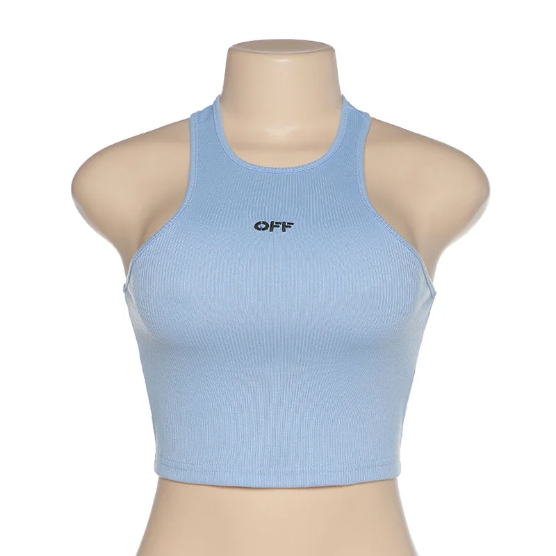 DEAT 2021 летний уличный короткий топ без рукавов с круглым вырезом и вышивкой