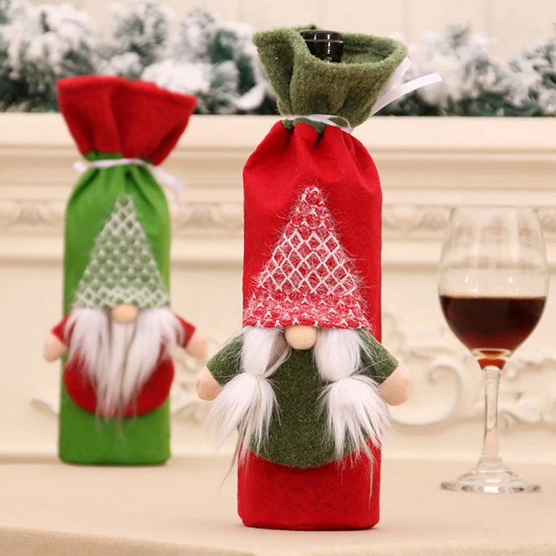 

2 Pcs Christmas Sweater Wine Bottle Cover, Reusable Wine Bottle Bags for Holiday Party Christmas Table Home Decoration-ABUX