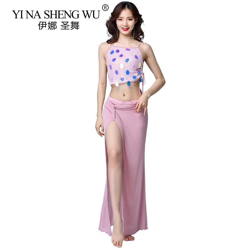 Pink Belly Dancing Suit Female New Sequins Sexy Sling Dance Practice Costumes Black Oriental 2Pcs Set | Тематическая одежда и