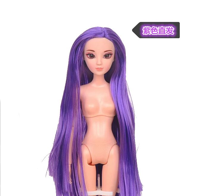Purple 1 шт. голова для 1/6 BJD кукла отличного качества голова куклы с прямыми волосами DIY аксессуары для 29 см куклы 1/6 аксессуары для кукол - Цвет: Purple
