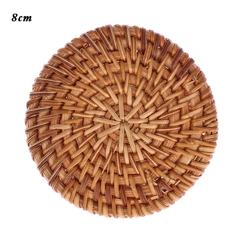 8cm 8/10/13/16 см ручной работы из натурального коврики из ротанга кухонные подносы Коврики на стол чаша подстаканники объемный коврик изоляционная прокладка круглые салфетки - Цвет: 8cm