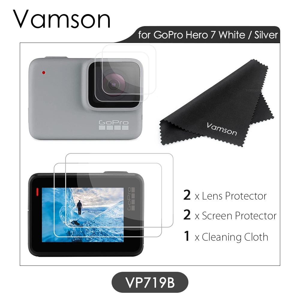 VP719B Vamson для GoPro Hero 8 черный 7 6 5 Защита экрана для Go pro Hero7 черный объектив камеры аксессуары защитная Пленка чехол VP710G - Цвет: VP719B