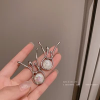 925 silver needle korean fashion temperament simple atmosphere net hongsen fresh freshwater pearl earrings