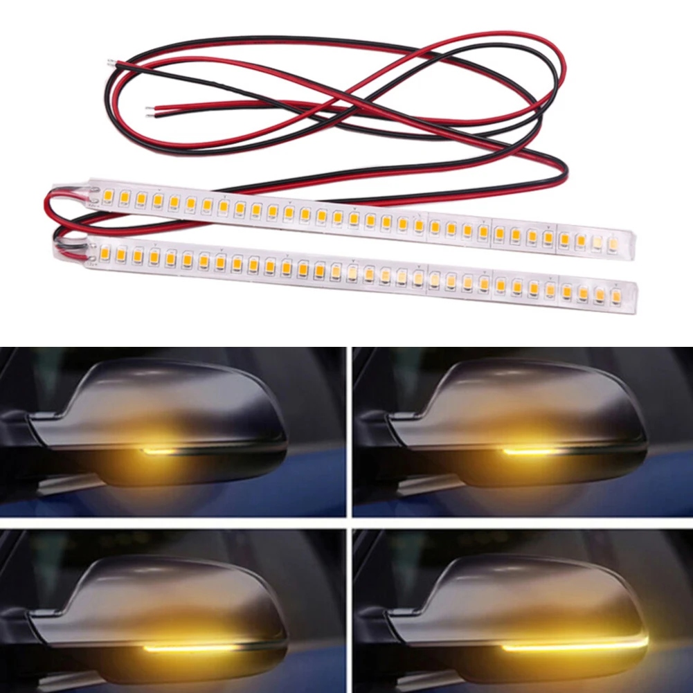 2pcs 7" 32 LED Amber Car Door Mirror Sequential Flowing Turn Signal Light Strip High Quality Tape Lights | Автомобили и