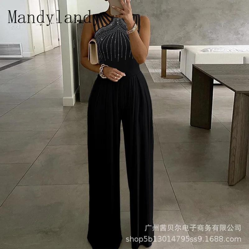 

Mandylandy однотонный повседневный комбинезон, женские летние комбинезоны без рукавов, без рукавов, с высокой талией, приталенные комбинезоны, у...