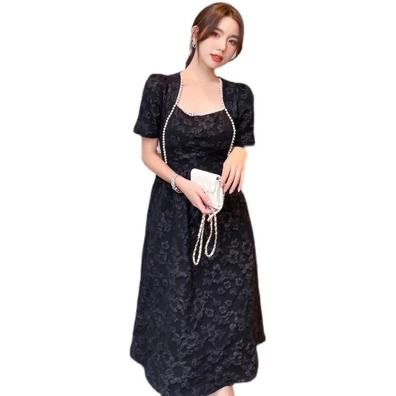 

Make French gentle summer wind square collar design feeling shuang long dress in long relief