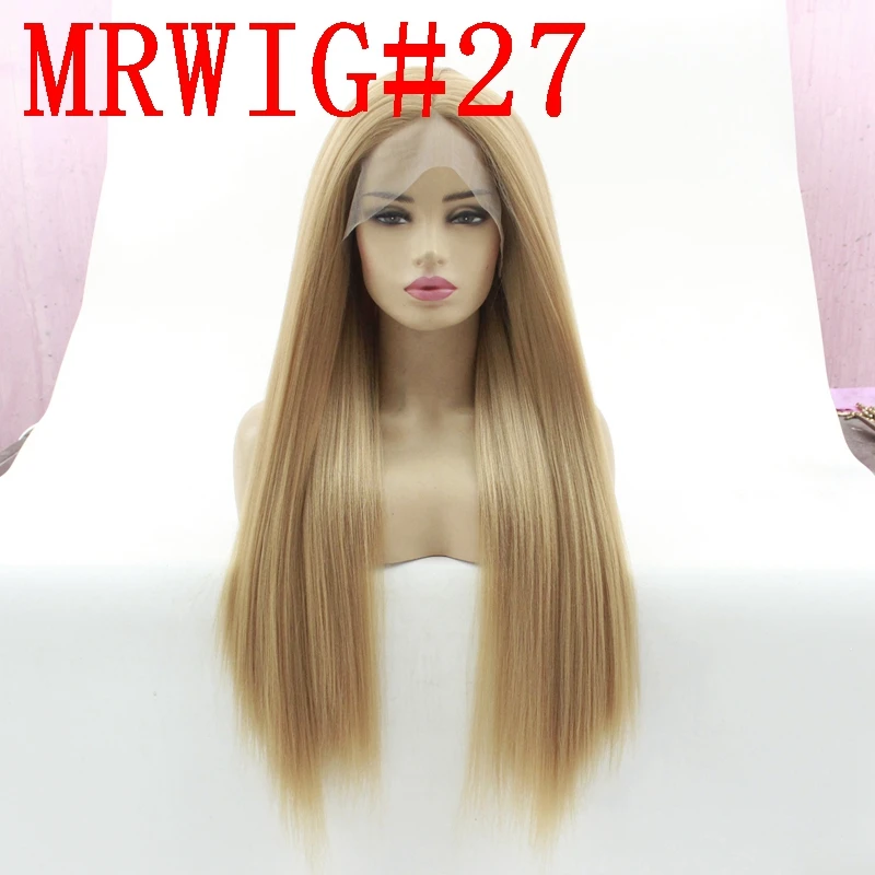 MRWIG Длинные Яки прямые синтетические кружева спереди парик Средняя Часть Glueless термостойкие волокна Женские 150% Плотность