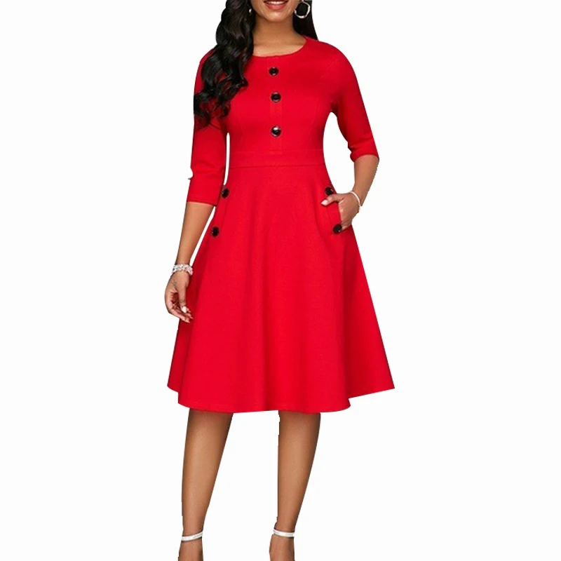 Платье NORMOV женское однотонное до колена элегантное модное ТРАПЕЦИЕВИДНОЕ ретро