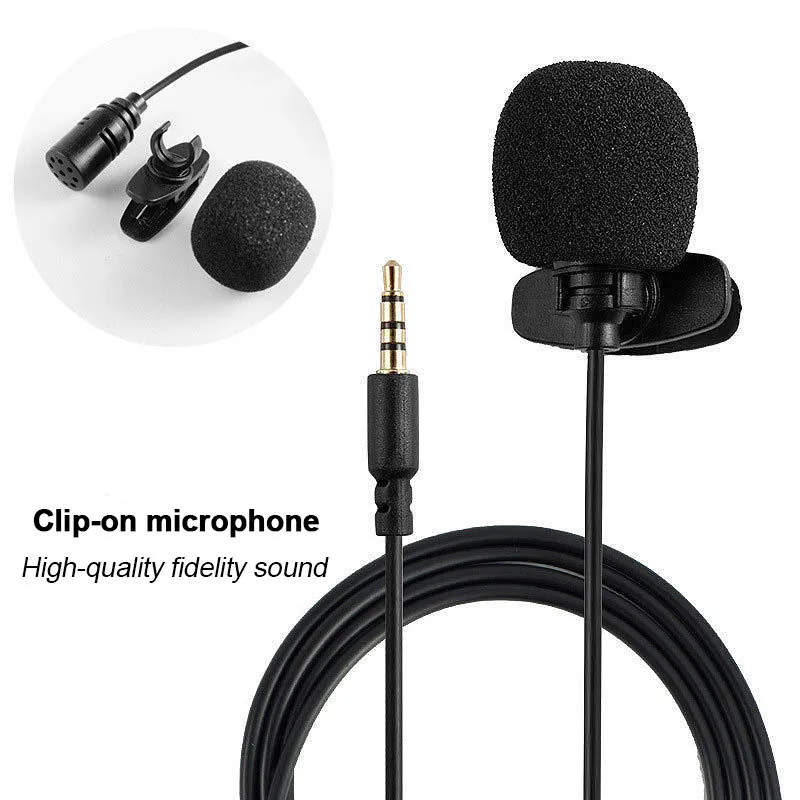 

1.5m Mini Portable 3.5 mm Clip-on Microphone Clip Tie Collar for Mobile Phone PC Laptop Speaking in Lecture Audio Studio Mic