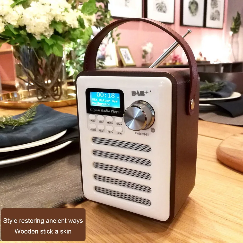 

Bluetooth Radio Player Wooden DAB + FM Wireless Digital Speaker with LCD Display Support TF Card/U Disk/Alarm Clock Function