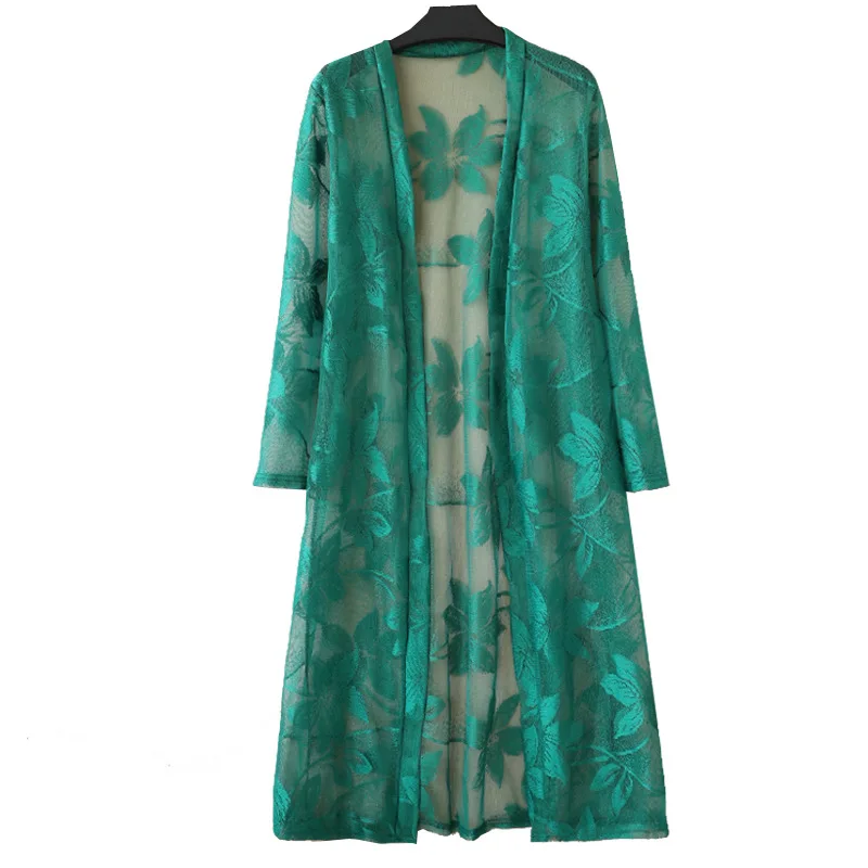 

Summer Elegant Long Jacket Coat Womens Vintage Lace Mesh Beach Sunscreen Shirt Coats Female Streetwear Vestidos Loose Jackets